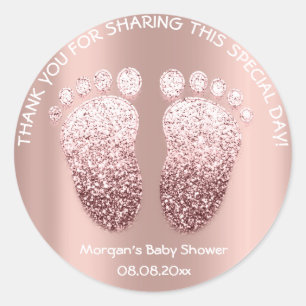 Sticker Rond Rose Blus Parties scintillant Pieds Baby shower Fa