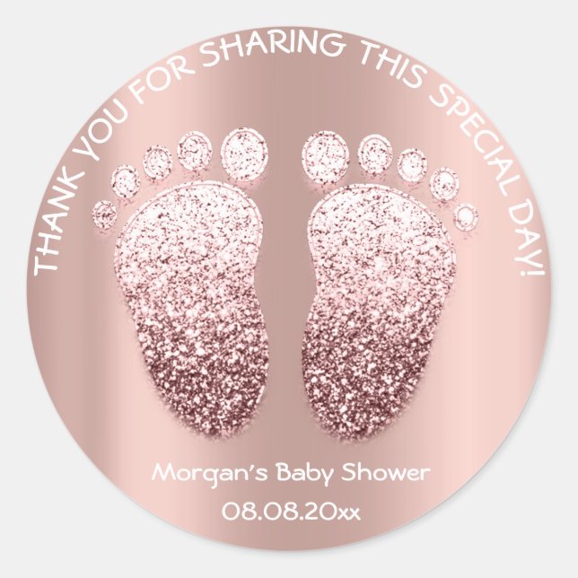 Sticker Rond Rose Blus Parties scintillant Pieds Baby shower Fa (Devant)