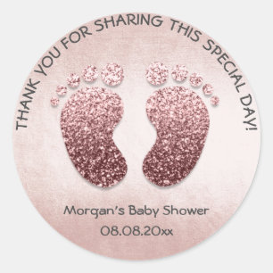 Sticker Rond Rose Blus Parties scintillant Pieds Baby shower Fa