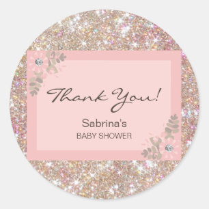 Sticker Rond Rose, Brown, Baby shower Parties scintillant - Fil