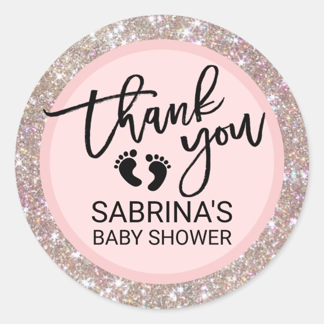 Sticker Rond Rose, Brown, Baby shower Parties scintillant - Fil (Devant)