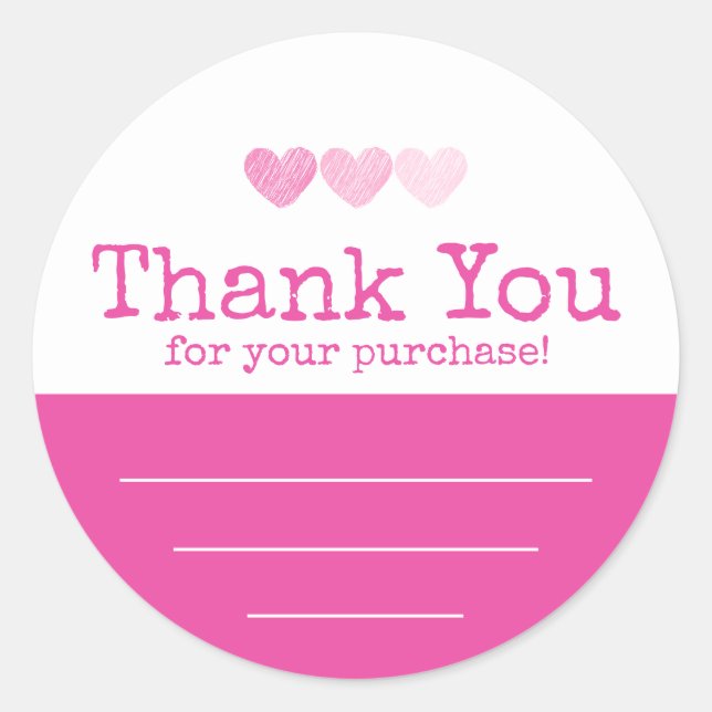Sticker Rond Rose Chaud Avec Merci Coeur Pour Votre Achat (Devant)
