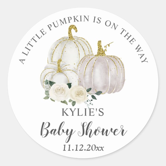 Sticker Rond Rose Citrouille blanc Aquarelle Baby shower (Devant)