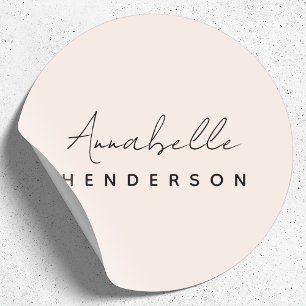 Sticker Rond Rose clair monogramme Minimaliste moderne Femini