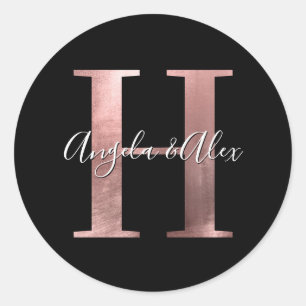 Sticker Rond Rose classique Mariage à huile d'or Monogramme H N