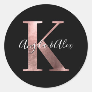 Sticker Rond Rose classique Mariage à huile d'or Monogramme K N