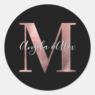 Sticker Rond Rose classique Mariage à huile d'or Monogramme M N