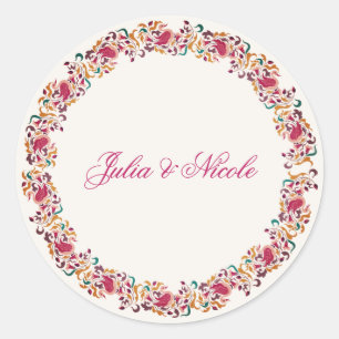 Sticker Rond Rose Classique Verte Jaune Florale Cygne Oiseau Ma