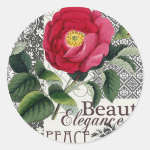 Sticker Rond Rose Damask Joli Floral Antique