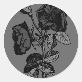 Sticker Rond Rose d'antiquité noir gothique