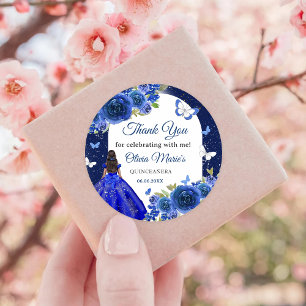 Sticker Rond Rose d'argent bleu Quinceanera Anniversaire