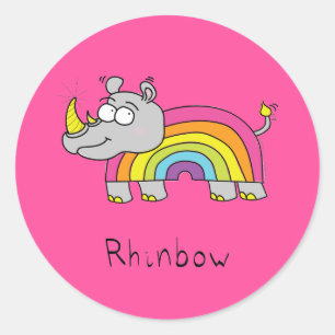Sticker Rond Rose d'autocollants d'arc-en-ciel de rhinocéros d