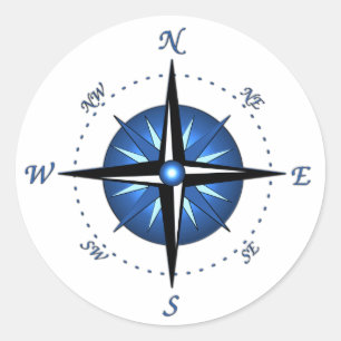 Sticker Rond Rose de boussole bleu