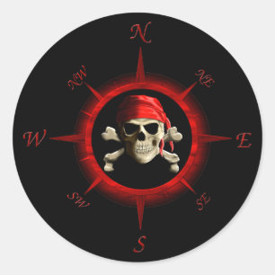 Sticker Rond Rose de boussole de pirate