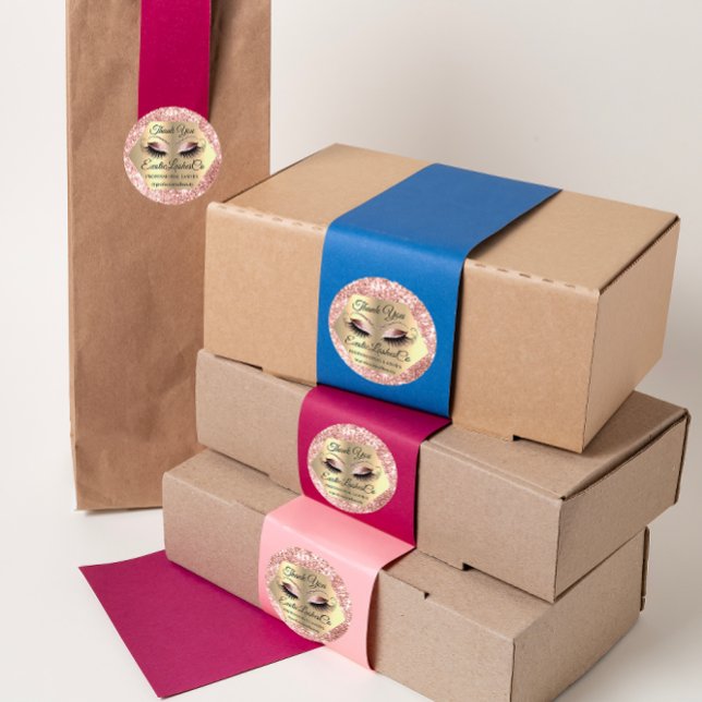 Sticker Rond Rose de maquillage Merci Lash (Lash Thank YOU Makeup Artist Gold Eyes Rose Classic Round Sticker)