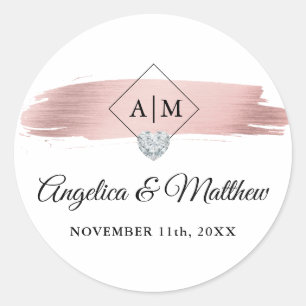 Sticker Rond Rose de monogramme personnalisé Mariage de coeur d