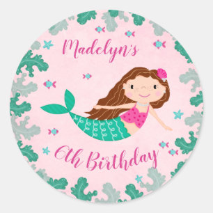 Sticker Rond Rose de sirène sous l'anniversaire de mer