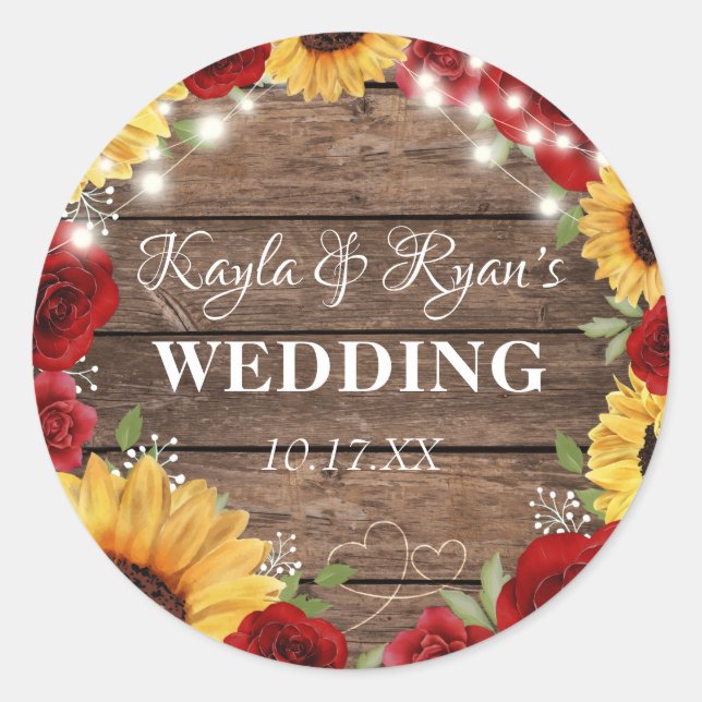 Sticker Rond Rose de tournesol rustique Arrière - plan Mariage (Devant)