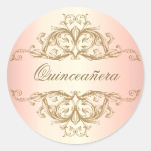 Sticker Rond Rose décoratif or Quinceanera