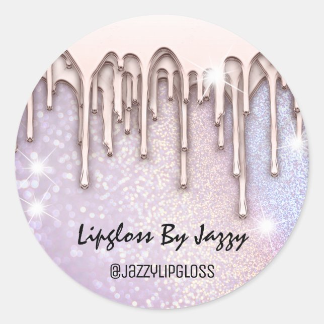 Sticker Rond Rose d'emballage GlitterPurpleLipgloss (Devant)