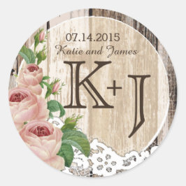 Sticker Rond Rose Dentelle en bois Rustique Mariage campagnard