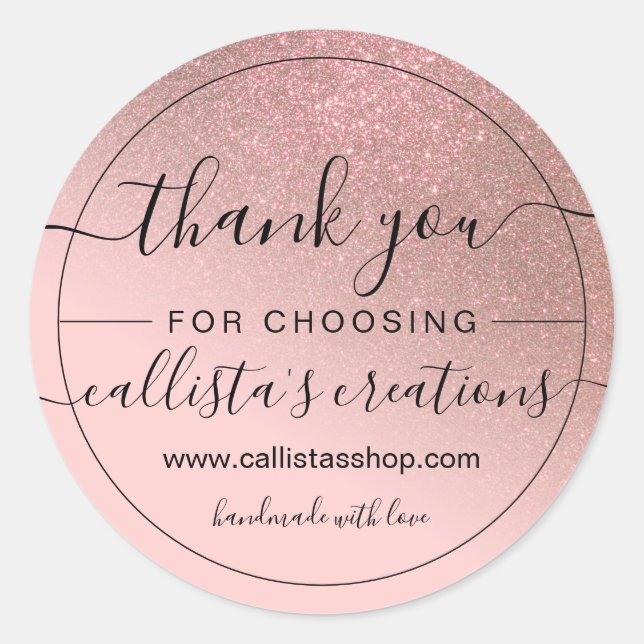 Sticker Rond Rose diagonal Or Blush rose Ombre Merci (Devant)