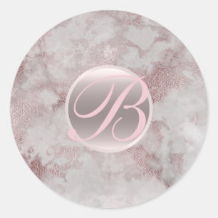 Sticker Rond Rose doré marbre glam moderne Monogramme initial