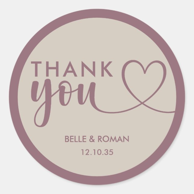 Sticker Rond Rose Dusty moderne & Mariage beige Merci Favoriser (Devant)