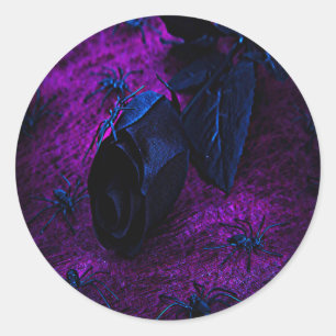 Sticker Rond Rose éffrayant en matière noire, araignées noires