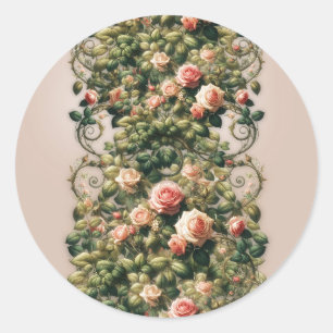 Sticker Rond Rose élégante aux vignes roses shabby chic