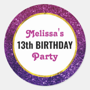 Sticker Rond Rose et anniversaire de scintillement pourpre de