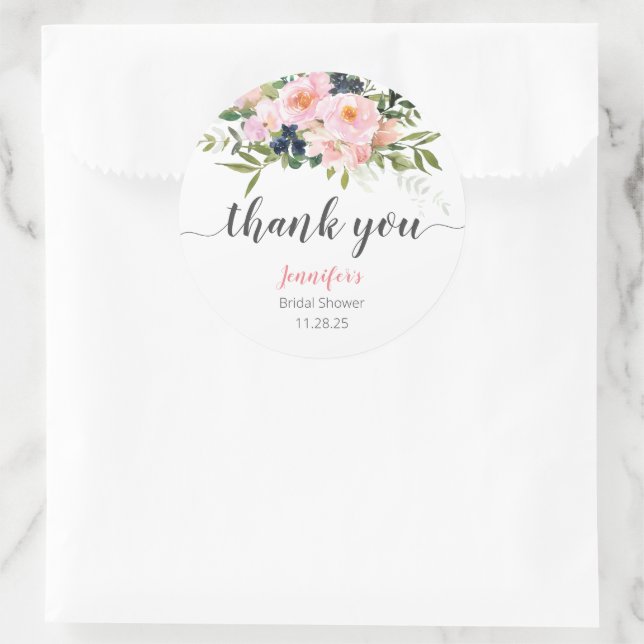 Sticker rond rose et bleu floral classique (Sac)