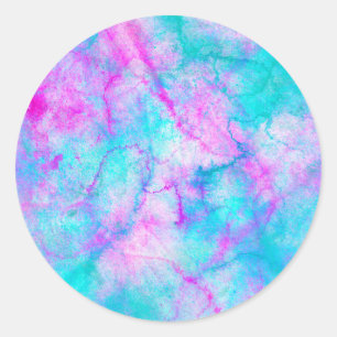Sticker Rond Rose et bleu lavis de gouache en effiloché