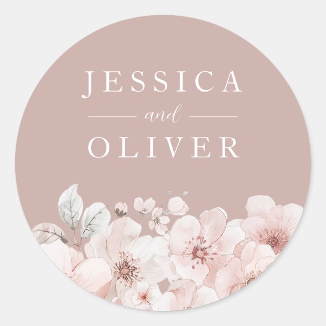 Sticker Rond Rose et Blush Floral Toutes saisons Mariage (Devant)