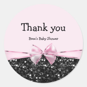 Sticker Rond Rose et noir faux look pailleté bow chic glamour 