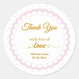 Sticker Rond Rose et Or Script "Merci avec beaucoup d'amour"