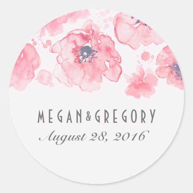 Sticker Rond Rose et rougissent épouser de fleurs d'aquarelle (Devant)