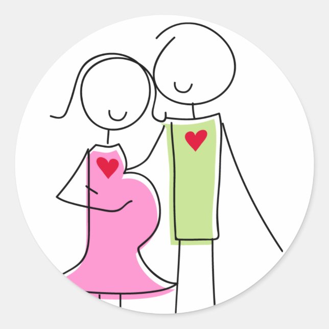Sticker Rond Rose et vert, l'attente couple (Devant)