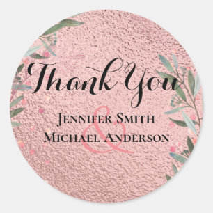 Sticker Rond Rose Eucalyptus Feuille Foil Look MARIAGE