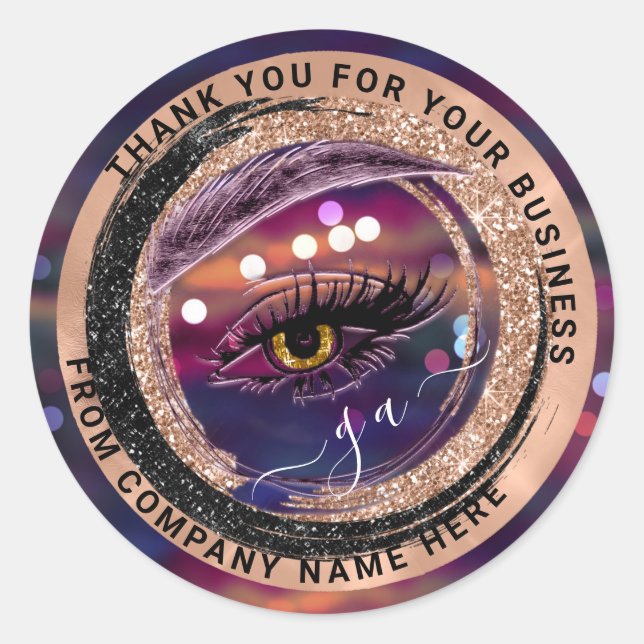 Sticker Rond Rose Eyelash Logo Nom Holographe Monogramme de rem (Devant)