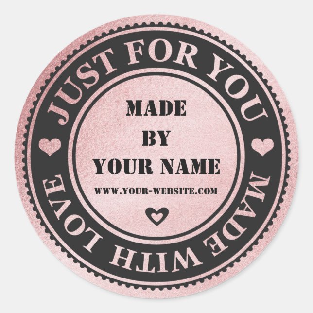 Sticker Rond Rose Fait À La Main Pour Vous Fait Avec Amour (Devant)