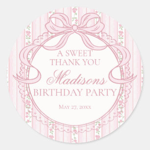 Sticker Rond Rose Fête d'Anniversaire Floral Cercle Vintage Élé