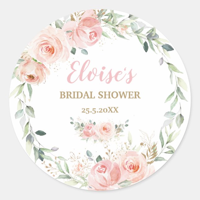 Sticker Rond Rose Fleur Chic Baby Shower Naissance Fille Annive (Devant)