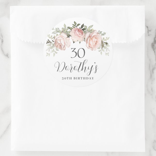 Sticker Rond Rose Fleur Rose 30e Anniversaire (Sac)