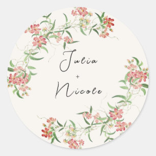 Sticker Rond Rose Fleur Sauvage Rose Printemps Guirlande Mariag