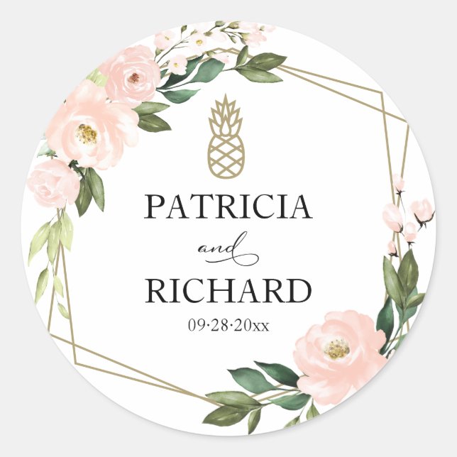 Sticker Rond Rose Fleurs Géométrique Or Mariage Classique R (Devant)