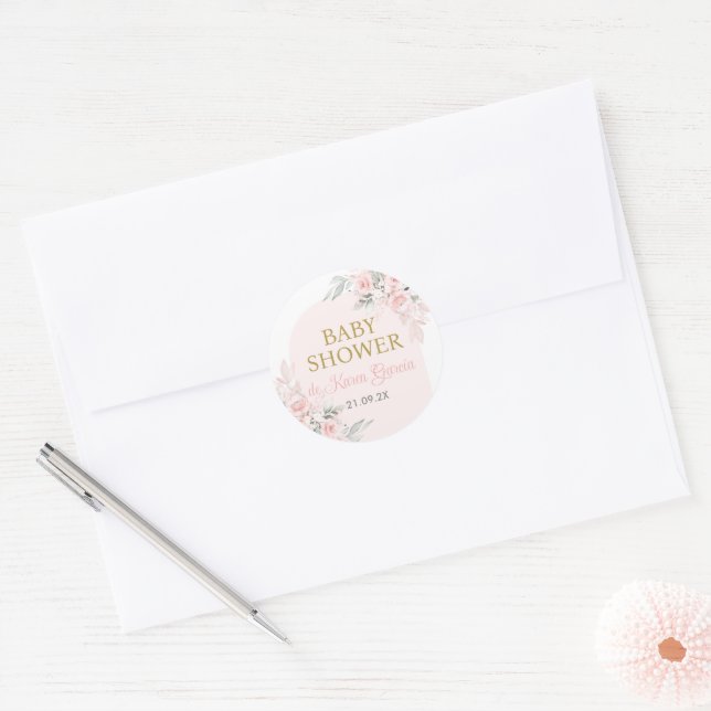 Sticker Rond Rose Floral espagnol Baby shower fille (Enveloppe)
