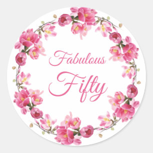 Sticker Rond Rose Floral Fabuleux 50 Anniversaire