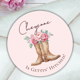 Sticker Rond Rose Florale Cowgirl qui se Marie Enterrement de V