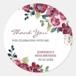 Sticker Rond Rose Florale de Couleur Magenta Rose Fête d'Annive